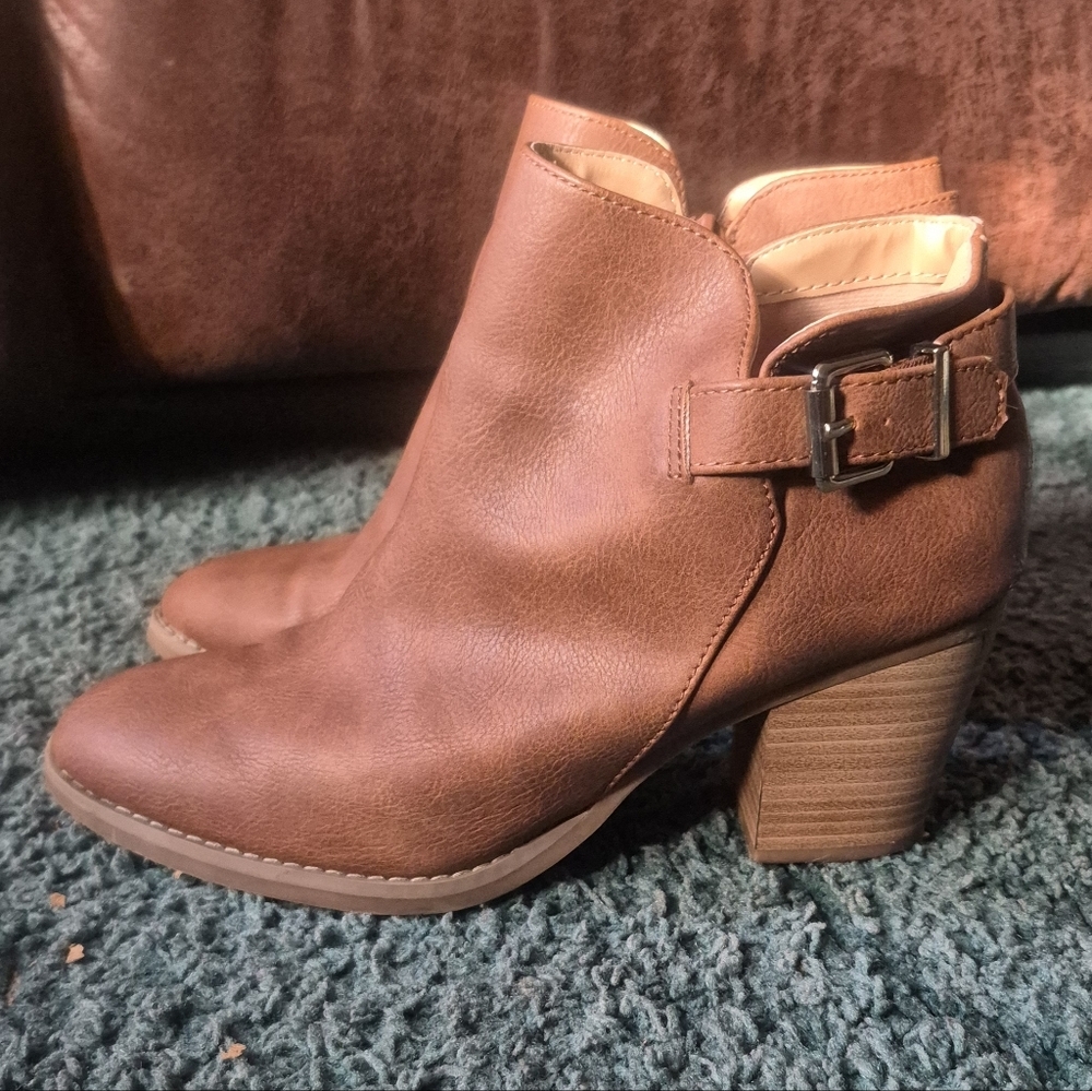 Express Brown Ankle Boots Faux Leather Size 8
